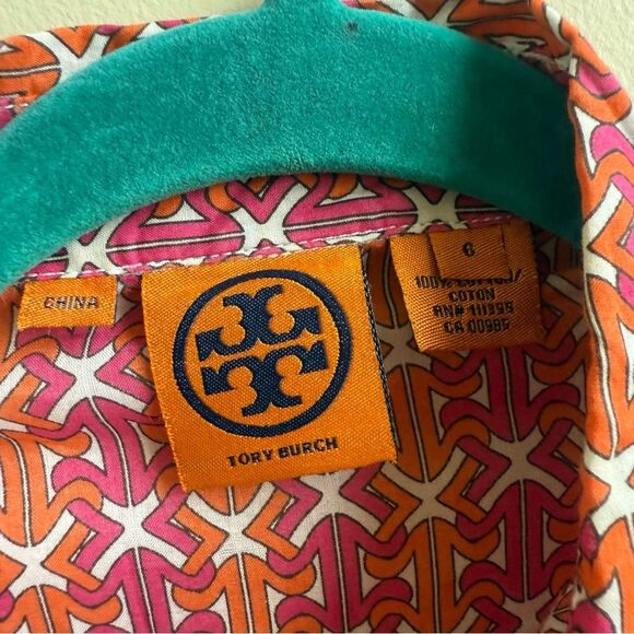 Tory Burch button down pink and orange Blouse logo buttons Size 6 - Picture 6 of 8